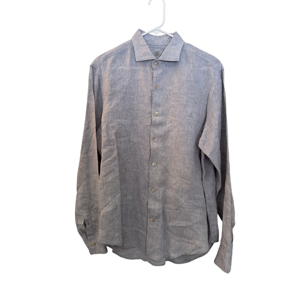 Eleventy Platinum Special Collection Men L Linen Shirt Light Grey Italy